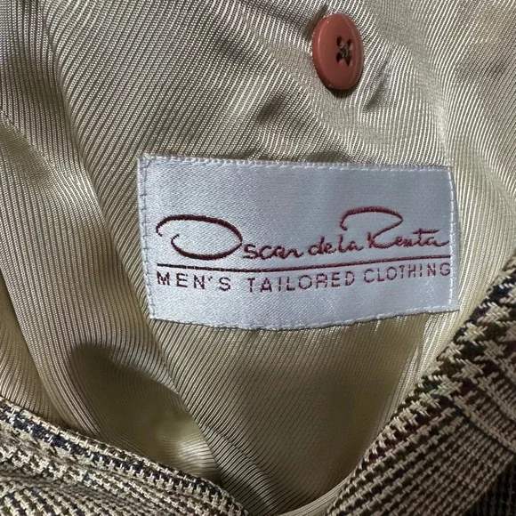 Oscar de la Renta Mens Tailored Silk‎ Wool Plaid Blazer Jacket 41 L Preppy VTG - Picture 3 of 10